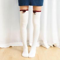 Long tube coral fleece women's knee socks, new autumn and winter thickened warm sleep towel striped socks One size fits all white