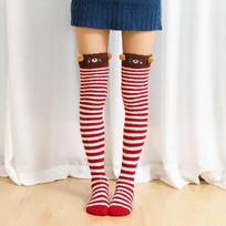 Long tube coral fleece women's knee socks, new autumn and winter thickened warm sleep towel striped socks One size fits all brown