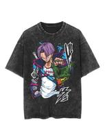 Dragon Ball Z  Cell Saga  Future Trunks Tee Washed Round Neck Print for Spring 4XL black