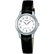 Seiko Spirit SSXP003 Women's Watch, Silver/White (Arabic Numerals), Black Leather Band gray