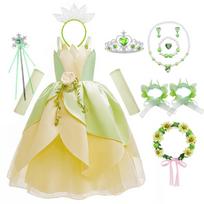 Princesės Tianos suknelė Varlės mergaitėms Cosplay vakarėliui Kūdikio žalias Off Shoulder suknelė Tianos Helovino Elfų kostiumas 2-3Y beige