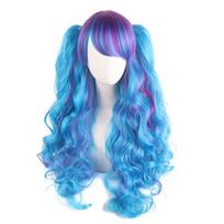 su 2 kasytėmis ilga garbanota cosplay perukas sintetinis Lolita perukas su kirpčiukais moterims Style 8 blue
