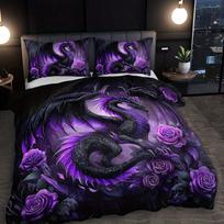Gothic Style Bedding 2/3pcs Dark Purple Dragon and Rose Bedding Set 1 Duvet Cover   Pillowcases Christmas Gift Duvet Cover 100×135cm blue