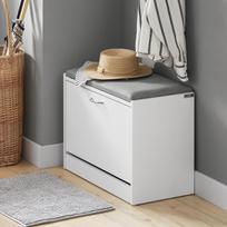 SoBuy FSR16 shoe bench with seat cushion, shoe rack, shoe cabinet with 1 flap, bench, narrow shoe cabinet, approx. W60xD46xH30cm šviesiai pilka spalva