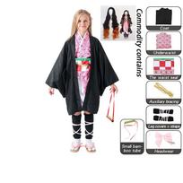 Anime Kimetsu No Yaiba Kamado Nezuko Cosplay Kostiumas suaugusiems Vaikams Moterims Kimono Perukas Helovinas Karnavalo Apranga Kostiumas 140 black
