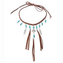 Woven Rope Leaf Tassel Choker Retro Bohemian Necklace Vacation Turquoise Stone Necklace  Party Style1 brown