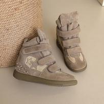 Sports and Leisure Shoes Wedge Heel Velcro Suede High-top Shoes Autumn Color Matching Women's Shoes 40 žalia