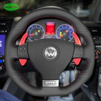 Individualus pasidaryk pats odinis automobilio vairo užvalkalas, skirtas Volkswagen Golf 5 Mk5 GTI VW Golf 5 R32 Passat R GT 2005 m., odinė pynė yellow thread