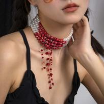 Halloween Choker Gothic Blood Drop Earrings Imitation Pearl Gothic Blood Drop Bracelet  Women Gifts StyleA brown