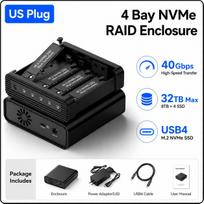 4 Bay NVMe RAID Enclosure USB4 40Gbps M.2 SSD Case 32TB Aluminum External Storage Box for Mac Windows Linux black