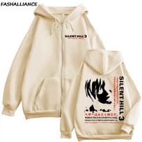 Hooded zipper men's and women's Silent Hill 3 printed pattern casual hoodie for daily men's and women's wear M beige