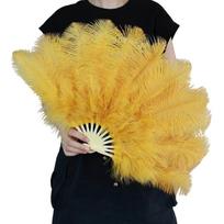 Stage Performances Large Feathered Fan with Soft Artificial Feathered, Folding Bamboos Frame for Dance and Photo Shoot Styling
