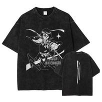Vintage Washed Oversized BLEACH Hitsugaya Toshiro Hyorinmaru Anime Graphic Streetwear Casual T-shirt S gray