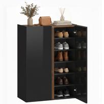Shoe Cabinet, 6 Shelves, Soft-Close, Handleless, High-Gloss Black