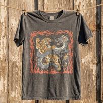 Vintage Tiger Dragon Shirt, Traditional Tattoo Flash Tee, Japanese Streetwear, 90s Grunge Apparel M black
