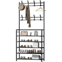 Floor Standing Clothes Rack with Shoe Shelves Wardrobe Black