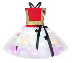 Spider Flash LED Mesh Tutu Dress, Little Girls Holiday Stage Performance Princess Gown XL（7-8Y） red