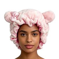 Double Layer Hair Bonnet Plush Satin Night Cap Cute Bear Ear Sleep Cap  Hair Care rožinė