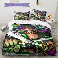 One Piece Roronoa Zoro Pattern Bedding Quilt Set Quilt Cover Pillowcase Home Birthday Gift(1 * duvet cover + 2 * pillowcase, without core) 140x200cm