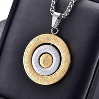 Rotatable Zodiac Nine Palaces Bagua Pendant Necklace Buddha Amulet Jewelry 50cm(Necklace Size) gray