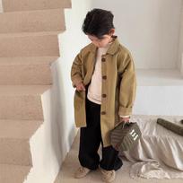 Kids Mid Length Trench Coat Unisex Boys Girls Casual Long Sleeve Solid Windbreaker Outerwear 100cm brown