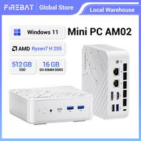 FIREBAT AM02 Mini PC AMD Ryzen 7 H255 16/0GB RAM 512/0GB SSD Windows 11 Mini Desktop Computer 16GB RAM 512GB SSD balta