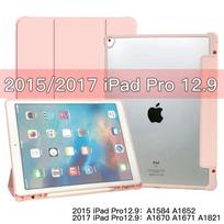 For IPad Pro 12.9 2017 Edition (With Home Key) Case A1671 A1670 A1584 A1652 2015 1th 2rd Gen with Pencil Holder  Smart Cover 2015 2017 Pro12.9 rožinė