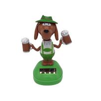 Dashboard Car Ornament Shaking Head Dolls Solar Swing Dog Bobble Head Doll Solar Power Beer Dog žalia