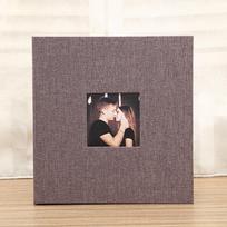 Linen Self-Adhesive Photo Album with Window, Peel and Stick Family Scrapbook for Stamps tamsiai pilka spalva