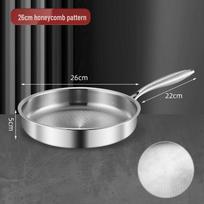 316 Stainless Steel Non-stick Frying Pan with Honeycomb Pattern – Compatible with Induction Cooktops and Gas Stoves 26cm 304 Steel No Lid