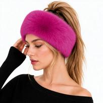 Dirbtinio lapės kailio plaukuota galvos juosta Stora netikro kailio kepurė Minkšta šildanti galvos juosta Žiemai pink