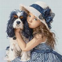1PC 36X36cm/14.17X14.17in,11CT print cross stitch DIY kit,Cavalier Spaniel&Girl,adult beginner's relaxed cross stitch stitch set L36cm W36cm&11CT