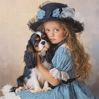 1PC 36X36cm/14.17X14.17in,11CT print cross stitch DIY kit,Cavalier Spaniel&Girl,adult beginner's relaxed cross stitch stitch set L36cm W36cm&11CT