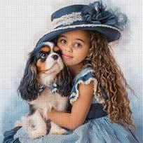 1PC 36X36cm/14.17X14.17in,11CT print cross stitch DIY kit,Cavalier Spaniel&Girl,adult beginner's relaxed cross stitch stitch set L36cm W36cm&11CT