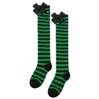 Striped Over Knee Stockings Warm Thigh High Socks Breathable Knee Length Socks  Halloween Party Green Stripe black