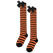 Striped Over Knee Stockings Warm Thigh High Socks Breathable Knee Length Socks  Halloween Party Orange Stripe black