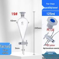 Graduotas kriaušės formos atskyrimo piltuvas su PTFE čiaupu ir sriegiu, 250/500/1000ml PTFE Piston 125ml