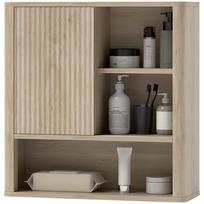 Wall Mounted Bathroom Cabinet With Adjustable Shelves Sliding Door And Open Shelves Natural Wood