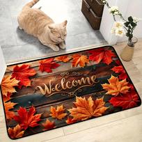Black Cat Mushroom Doormat Cute Autumn Pumpkin Hello Fall Welcome Mat Anti Slip Floor Carpet Entrance Rug Porch Decor Mat 60cm x 90cm