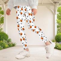 Girls Halloween Ghost Pumpkin Printed Full Length Stretch Waist Yoga Leggings 170 white