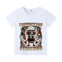 Italian Brainrot Animals Kids T-shirt Cappuccino Assassino Short Sleeve Tops for Kids Funny Meme Cute Tee Summer Clothing 110 white