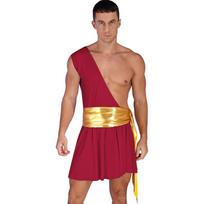 Men's  Ancient Greek God Halloween Party Costume Cosplay One Shoulder Strap Skirts Knight Warrior Theatrical Performance Outfit M brown
