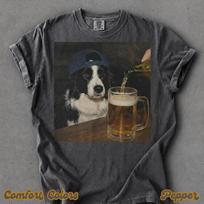 Border Collie Drinking Beer Coffee Shirt Sarcastic Novelty Funny Dog Gift Women 110 gray