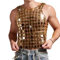 Reflective Mirror Tile Body Chain Top Metallic Open Grid Statement Jewelry for Festival Party Club and Stage Styling L beige