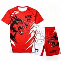 2026 UFC MMA Short Sleeve Set Breathable Digital Print Fightwear Martial Arts Training XXXL 175 raudona