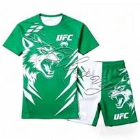 2026 UFC MMA Short Sleeve Set Breathable Digital Print Fightwear Martial Arts Training Kid 3XL 140 augalų žalia