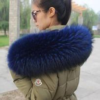 Super Large Fur Collar Winter New Real Raccoon Fur Collar Furry Warm Comfortable Coat Scarf Ladies Shawl Large Size Scarf Female 70CM 15CM mėlyna