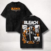 BLEACH Ichigo Kurosaki Short Sleeve T - Shirt Anime Manga Streetwear Vintage Washed Graphic Print Multiple Forms Bankai/Hollow S black