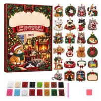 Creative Craft Project for Adults DIY Rhinestone Art Advent Calendar 2026, Make 24 Faux Diamond Animal Hanging Kit Ornaments, Holiday Pearl A