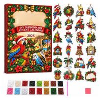 Creative Craft Project for Adults DIY Rhinestone Art Advent Calendar 2026, Make 24 Faux Diamond Animal Hanging Kit Ornaments, Holiday Pearl C
